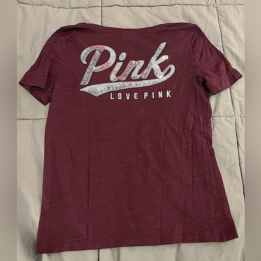 Victoria Secret PINK Maroon short sleeve shirt with sequins